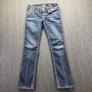 Silver Jeans McKenzie Jeans Womens 29x32 Blue Slim Bootcut Embroidered Back Flap